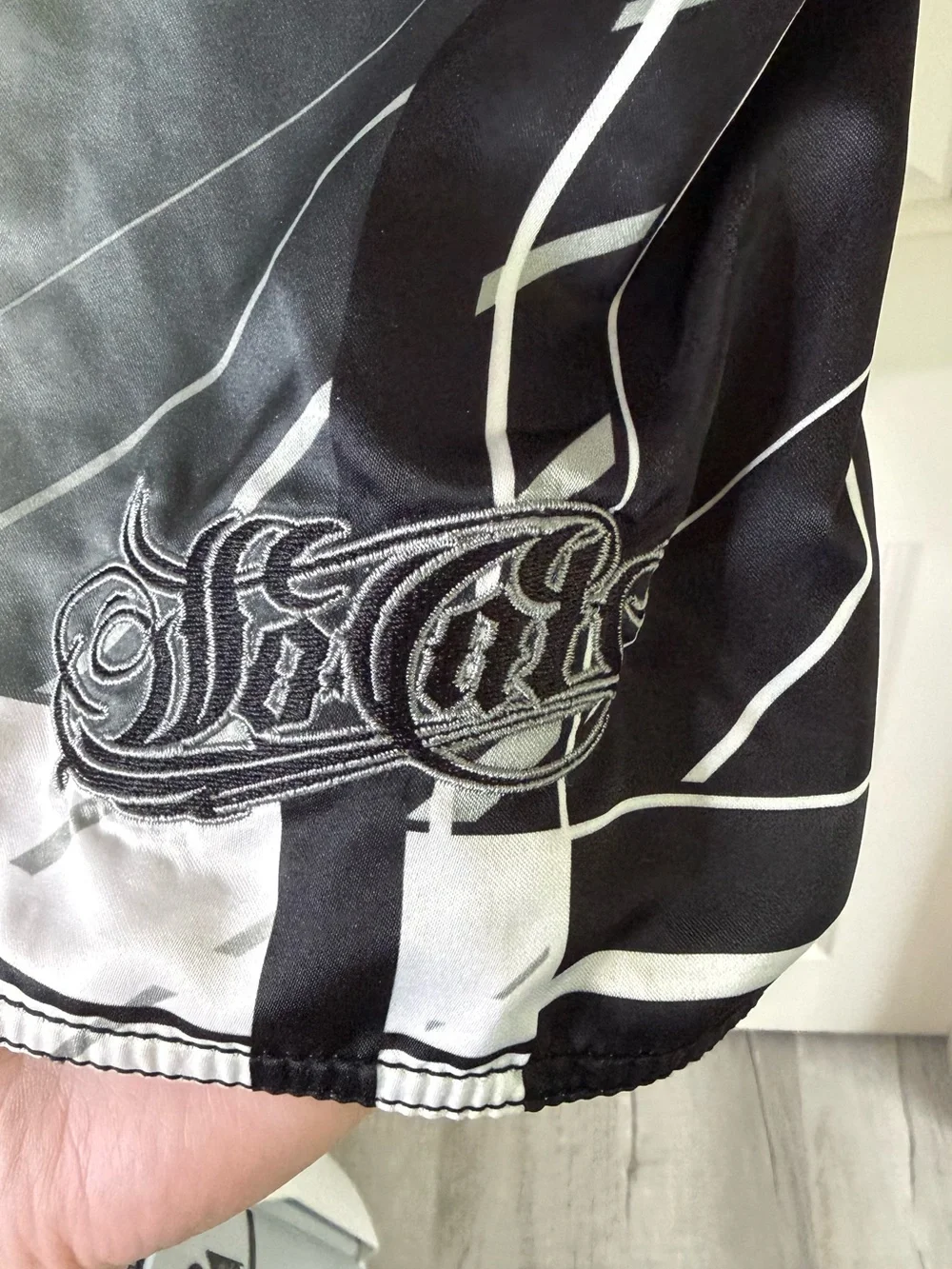 SoCal Vintage Men's Black & White Graphic Swim Board Shorts - Lace-Up Waist 36